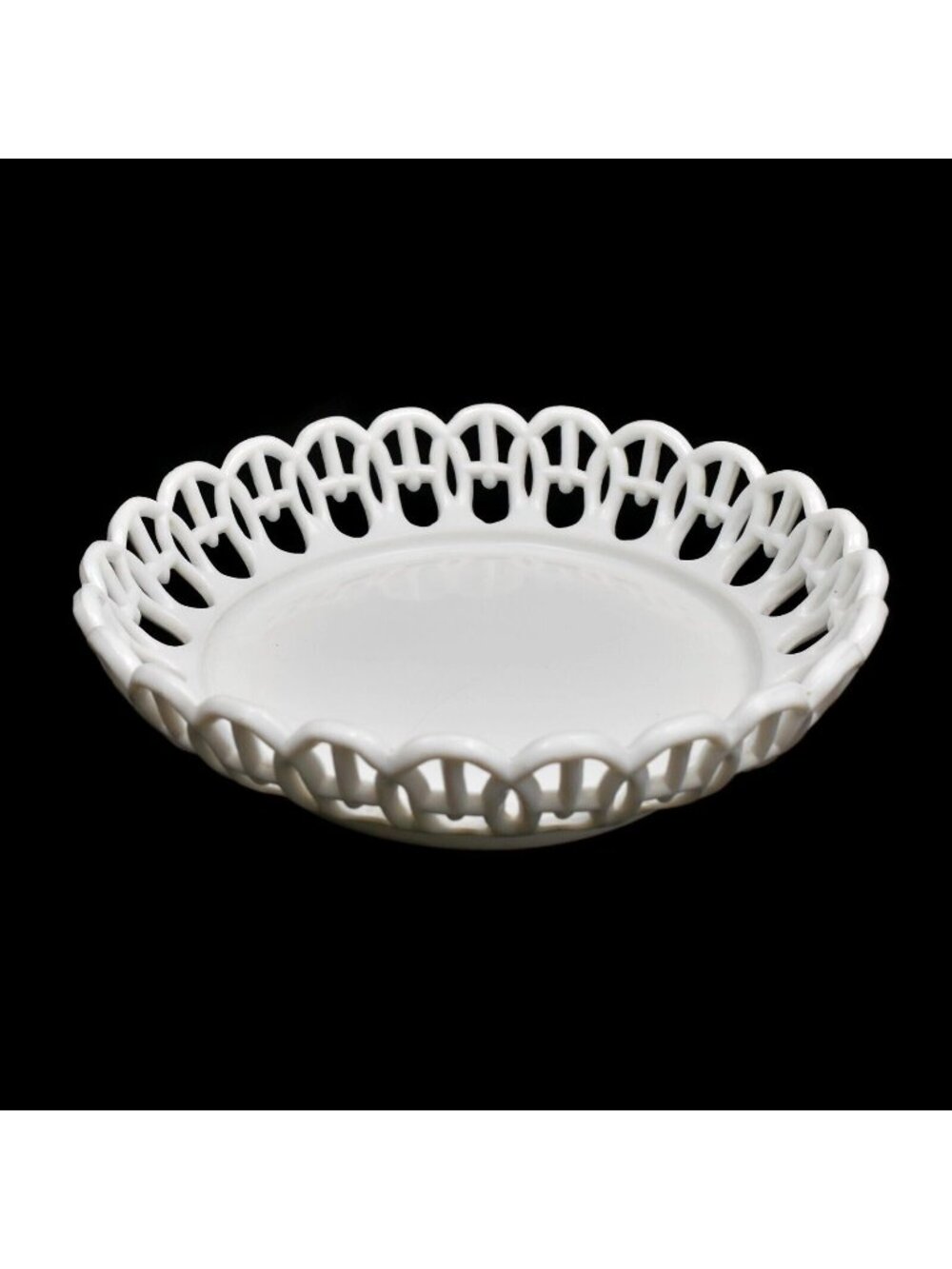 Vintage Milk Glass Bowl Reticulated Lace Edge White Candy Dish 8 Inch Decor